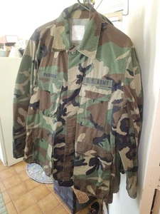 Vintage US Army Military Woodland Camo Combat Coat w/ Patches, Large Long - Picture 1 of 5