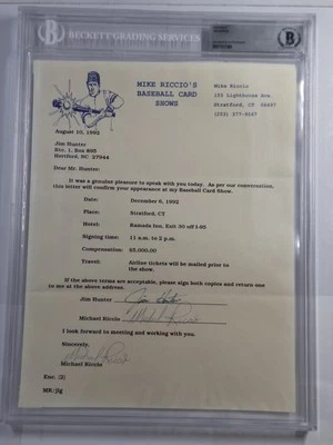 JIM CATFISH HUNTER SIGNED CONTRACT FROM 1992 SIGNING 1/1 BECKETT CERT#7089 - Image 1 of 4