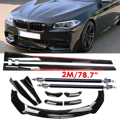 For BMW F10 535i 528i Front Bumper Lip Splitter Glossy Black Red Body Kit Side Foto 1 de 4