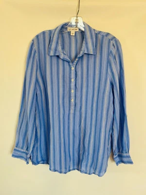 Camisa túnica Henley Coldwater Creek para mujer 100 % lino azul/beige talla LG Foto 1 de 4