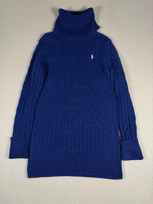 Vintage Ralph Lauren Sport Women Blue Turtleneck Cable Knit Sweater Size Medium - Image 1 of 4