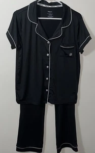 Born Women’s Pajama Set M Black White Accents Silky Cozy Long Sleeves Athleisure - Picture 1 of 9