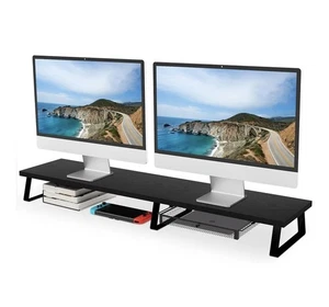 Dual Monitor Stand Riser Metal Desk Computer Stand Shelf for 2 Monitors, - Picture 1 of 6