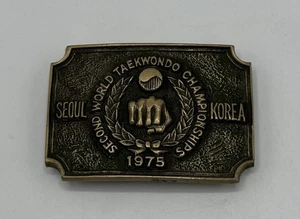 Rare VTG Men’s Brass Buckle 1975 Second Taekwondo Championships Seoul Korea - Picture 1 of 2