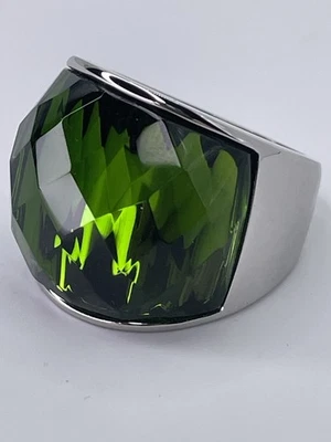 Кольцо Simona Collini Италия нержавеющая сталь смелый зеленый крановый кристалл размер 8 - Изображение 1 из 4