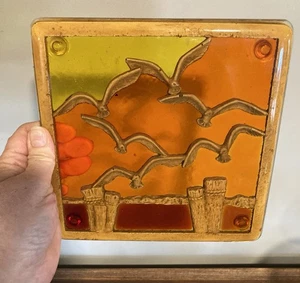 Vintage Resin Mid Century Modern Möwen Strand Pier Vogel Untersetzer Retro - Bild 1 von 5