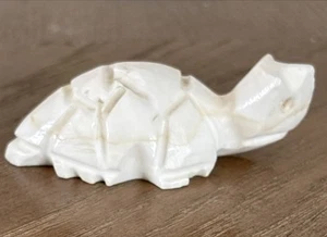 Turtle Tortoise Carved White Stone Figurine Decor 3.25"L 1.25”H 1.75”W - Picture 1 of 18