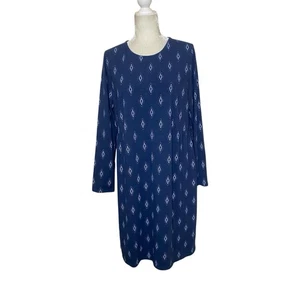 J. Jill Gr. Large blau Ikat Rautenmuster Strick Seitenfalten Kleid Langarm - Bild 1 von 12