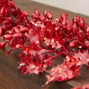 5 Foot Long Sparkling Red Glitter Artificial Holly Leaf Garland - Picture 1 of 4