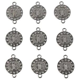 30pcs Antique Silver Round Link Medal Charms Religious Charm  Key Chains
