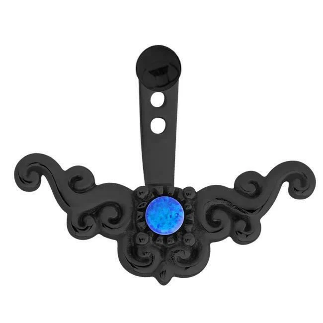 Black 316L Surgical Steel Blue Opal 1 Stone Ear Jacket Earring Tragus Cartilage - Image 1 of 1