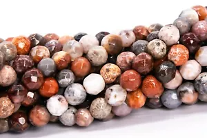 4MM Natural Multicolor Coral Fossil Jasper Grade AAA Facted Round Loose Beads - Picture 1 of 4
