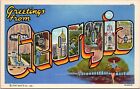 Large Letter Greetings from Georgia- 1938 Linen Postcard - Curt Teich