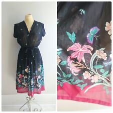 Medium Vintage 1970s Womens Dress Colorful Floral Flower Butterfly Print Summer