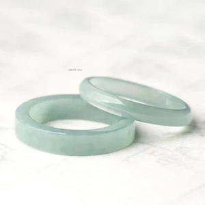 Natural Jadeite Ring Women Men A Grade Light Blue Water Ring Square Band Ring - Picture 1 of 8