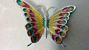 B-Ster Enamel Butterfly Brooch Pin Beau Sterling Multi-Color
