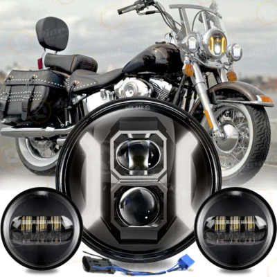Faro LED cromado de 7" giro DRL + luz de paso antiniebla para Harley Davidson Heritage Foto 1 de 4