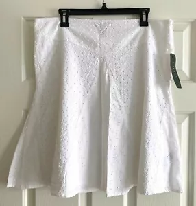 NWT NEW RALPH LAUREN WOMEN'S WHITE EYELET PLEATED SKIRT SZ 14 LINED COTTON ZIP - Picture 1 of 12