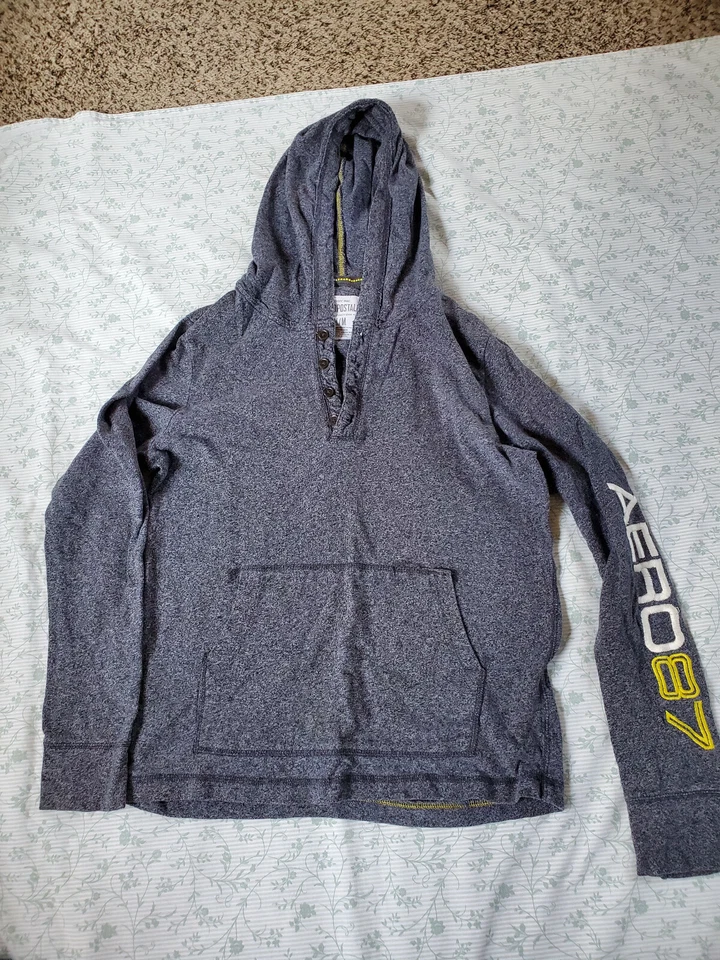 Aeropostale Aero 87 Big Boy Pullover Sudadera con Capucha 4 Botones Gris Talla Mediana M Foto 1 de 4