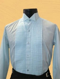 Vintage Light Blue Wing Collar Tux Shirt w Pleated Front Easter Church Dance - Picture 1 of 10