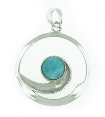 Colgante Larimar Natural Plata de Ley 925 - Onda Redonda Hawaiana Foto 1 de 2