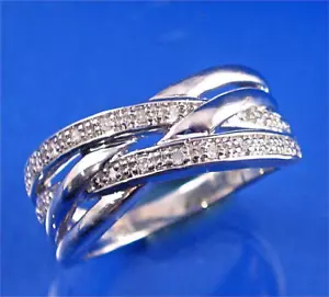 ANELLO ARGENTO STERLING CESTO INTRECCIATO CROCE SU DIAMANTE, TG-7, 0,09 CTTW - Foto 1 di 7
