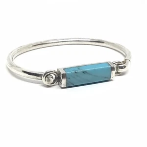 Vintage Sterling Silver Bracelet Taxco Turquoise Hook Clasp Mexico #245 - Imagen 1 de 7