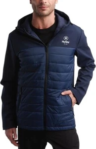 Hurley Softshell Quilted Warm Puffer Blue Full Zip Hooded Jacket Men's MEDIUM - Picture 1 of 13
