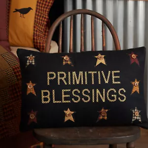 VHC Brands Primitive 14"x22" Blessings Pillow Black Appliqued Felt Bedroom Decor - Picture 1 of 7