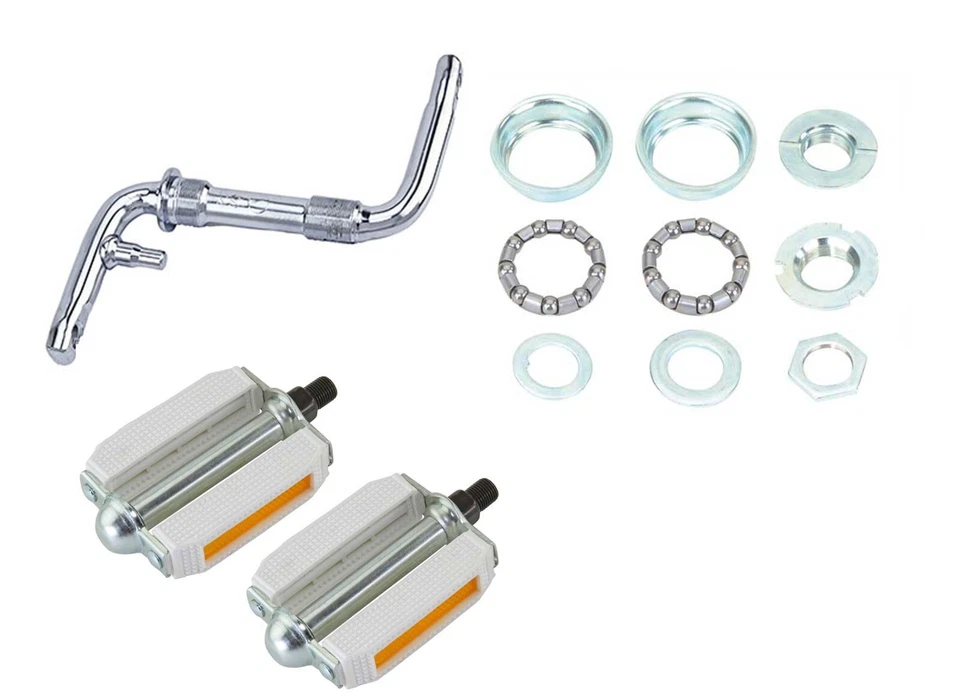 F&R LOWRIDER 3 1/2" 1-PIECE CHROME BICYCLE CRANK W/ PEDALS & BOTTOM BRACKET. - Image 1 of 1