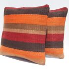 Seat Pillow Turkish Kilim Rug Orange Square Wool 30+ Braided Area Rugs 18"X18"