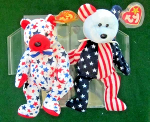 beanie babies - 2 PATRIOTIC BEARS - RED & SPANGLE in protector cases2 - Picture 1 of 6