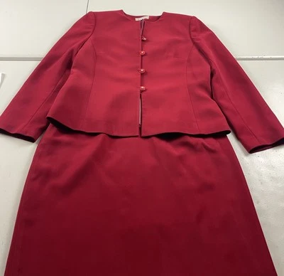 Le Suit Skirt Suit Women Size 14P Red Office Wear Classic Two Piece Set - Image 1 of 4