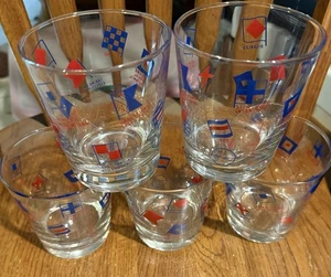 Vintage Barware Maritime Nautical Flag Glasses Exxon Esso Highball Libbey Set 5 - Picture 1 of 10