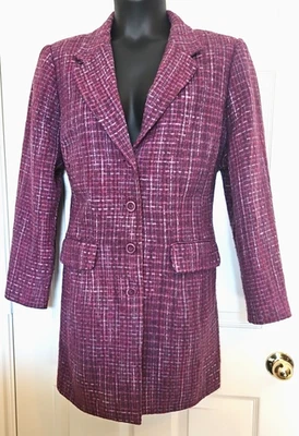 Abrigo Avenue 18/20W Púrpura Rosa Acrílico Lana Boucle Tweed Botón Forrado Frontal Foto 1 de 4