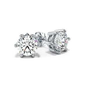 1.50 Carat Lab-Created Diamond D/VVS2 Round Cut 14K Gold 6-Prong Stud Earrings - Picture 1 of 54