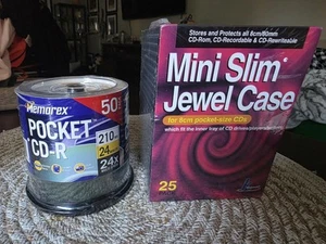 MEMOREX " 50 Pack " New Pocket CD-R With 25 Pack Of Sealed Mini Slim Jewel Cases - Picture 1 of 4