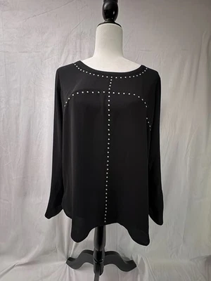 Blusa Top Michael Kors Para Mujer Talla Mediana Negra con Tachuelas Plateadas LS Trabajo Elegante Foto 1 de 4