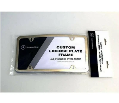 Marco de matrícula genuino Mercedes-Benz delantero curvo delgado pulido acero inoxidable Foto 1 de 4