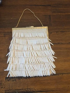 Vintage Made In Italy GoGo Perlen Geldbörse Gold Metallverschluss und Kette - Bild 1 von 6