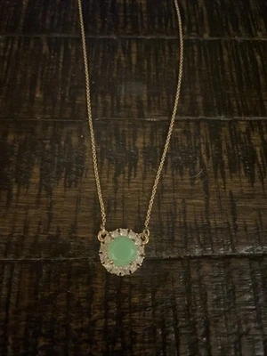 Kate Spade New York Green Pendant Necklace with Rhinestones and Gold Chain - Image 1 of 4