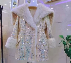 Pailetten Jacke Gold bestickt Gr.S/M/L 80er Party Hüftlänge Besonders Lamm Fell - Bild 1 von 5