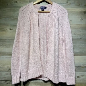 Vintage 80s Le Chois Open Front Cardigan Sweater Boucle Light Pink Size Large - Picture 1 of 7