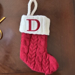 Monogram Cable Knit Christmas Stocking Kohl's Initial Letter D Red/Cream Small - Picture 1 of 1