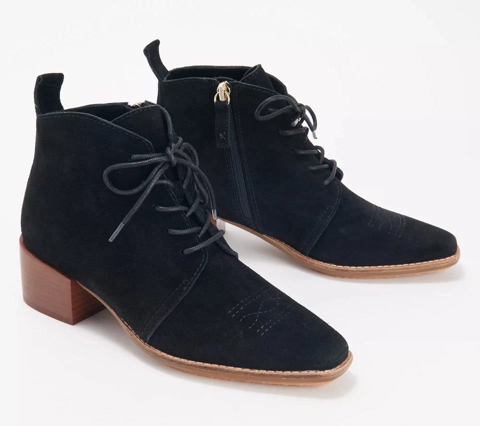 Kelsi Dagger Suede Lace Up Ankle Boots Black M New - Image 1 of 1