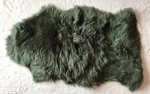 IKEA Sheep Skin Fur Rug Olive Green NEW - Picture 1 of 7