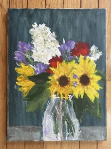Signiertes Stillleben Gemälde Blumen auf Leinwand 12x16 - Bild 1 von 3