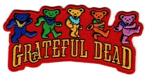 GREHATLY DEAD DANCING BEARS mit rotem Hintergrund - BÜGELN oder AUFNÄHEN AUFNÄHER - Bild 1 von 1