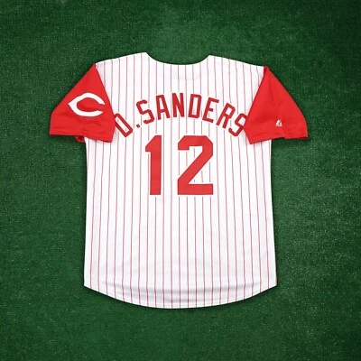 Camiseta blanca local Deion Sanders 1994 Cincinnati Reds con 125 aniversario Parche Foto 1 de 4