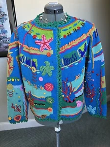 NWT Michael Simon M L sweater cardigan Crochet Ocean Nautical Easter Mothers Day - Picture 1 of 6